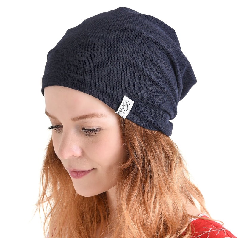 Charm Summer Beanie Slouch Hat, Thin Baggy Knit Cap for Women and Slouchy Hats for Men, Soft Breathable and Light Weight in Navy - Image 1